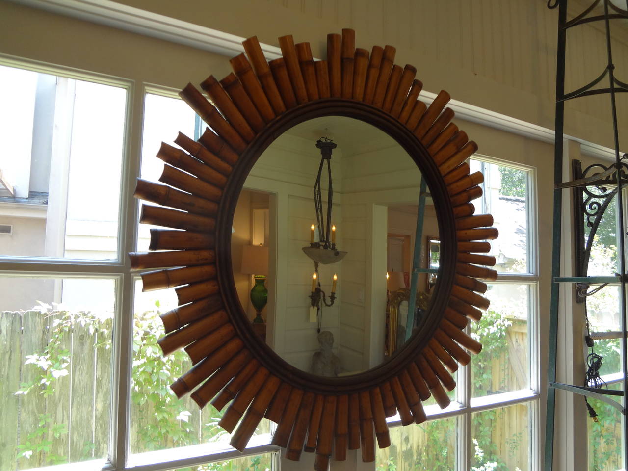  Mid Century Modern Split Bamboo Sunburst Mirror In Good Condition In Houston, TX