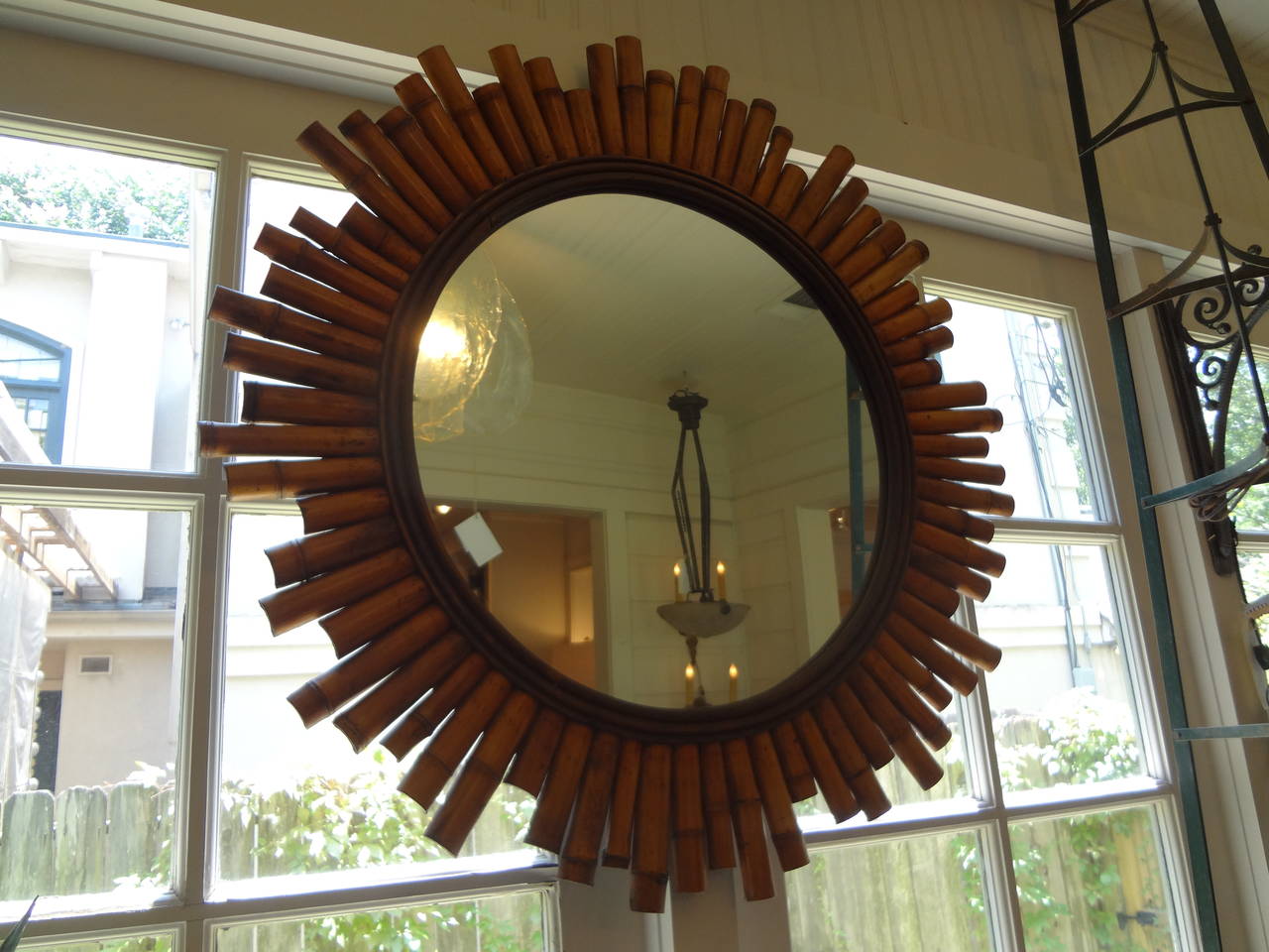 Mid-20th Century  Mid Century Modern Split Bamboo Sunburst Mirror