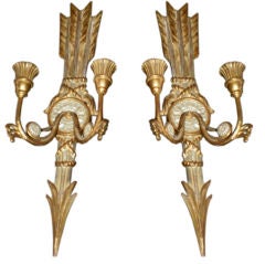 Pair Of Chic Italian Gilt Wood Candle Sconces