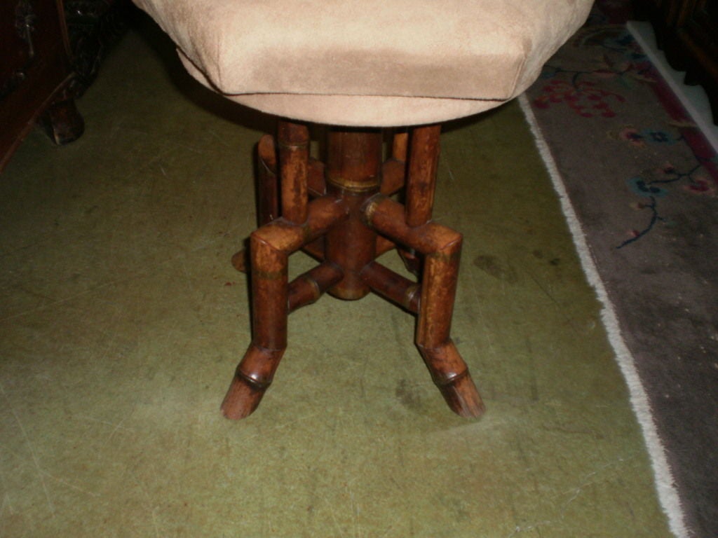 Antique French Bamboo Swivel Stool In Good Condition In Houston, TX