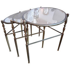 Classic Set of Italian Brass Chiavari Nesting Tables with Mirrored Tops