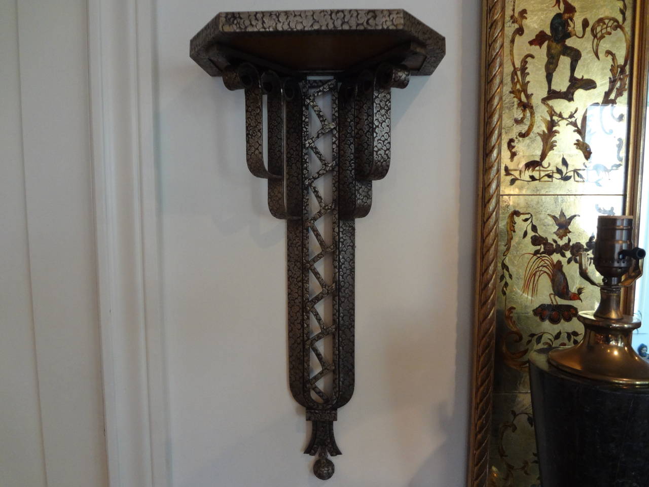 Large Pair of Brandt Inspired French Art Deco Wrought Iron Wall Brackets