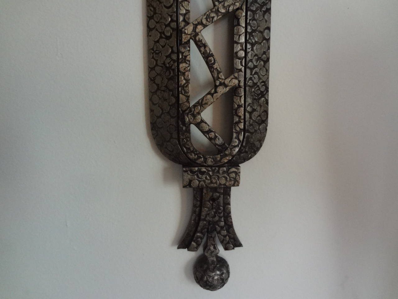 Early 20th Century Large Pair of Brandt Inspired French Art Deco Wrought Iron Wall Brackets