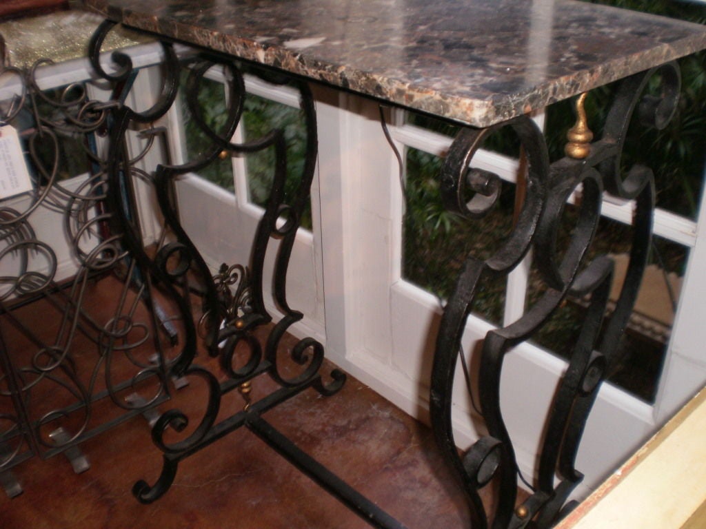 19th Century French Wrought Iron Console Table with Marble Top In Good Condition In Houston, TX