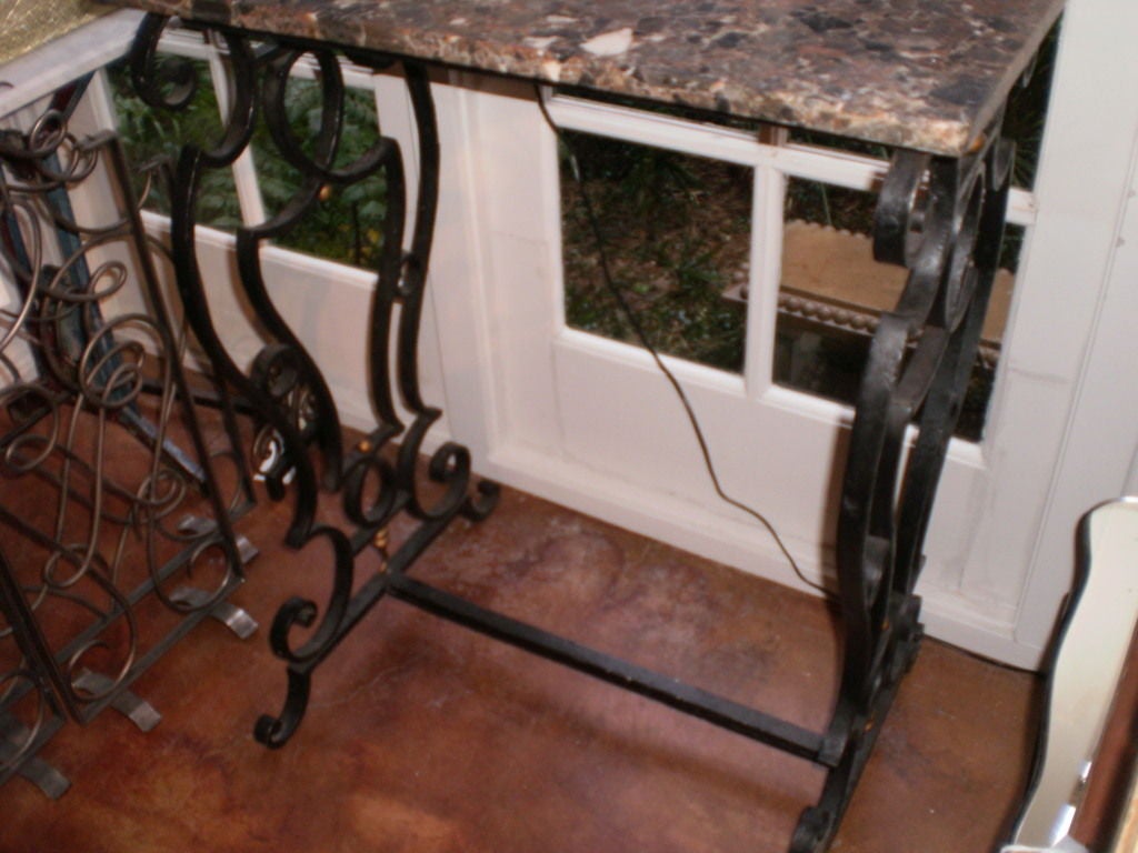 19th Century French Wrought Iron Console Table with Marble Top 3