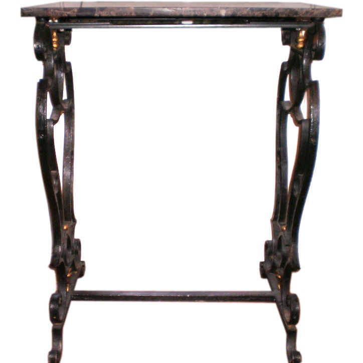 19th Century French Wrought Iron Console Table with Marble Top
