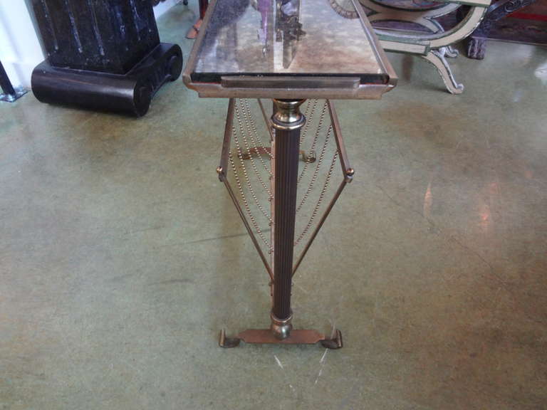 French Maison Bagues Style Bronze Console or Magazine Holder with Mirrored Top In Excellent Condition In Houston, TX