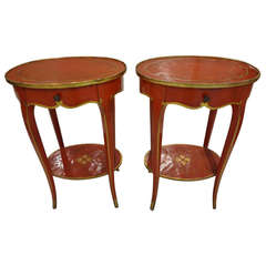 Pair of Italian Painted and Gilt Tables with Drawer