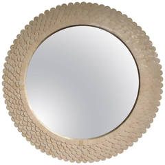 Circular Tessellated Bone Beveled Mirror