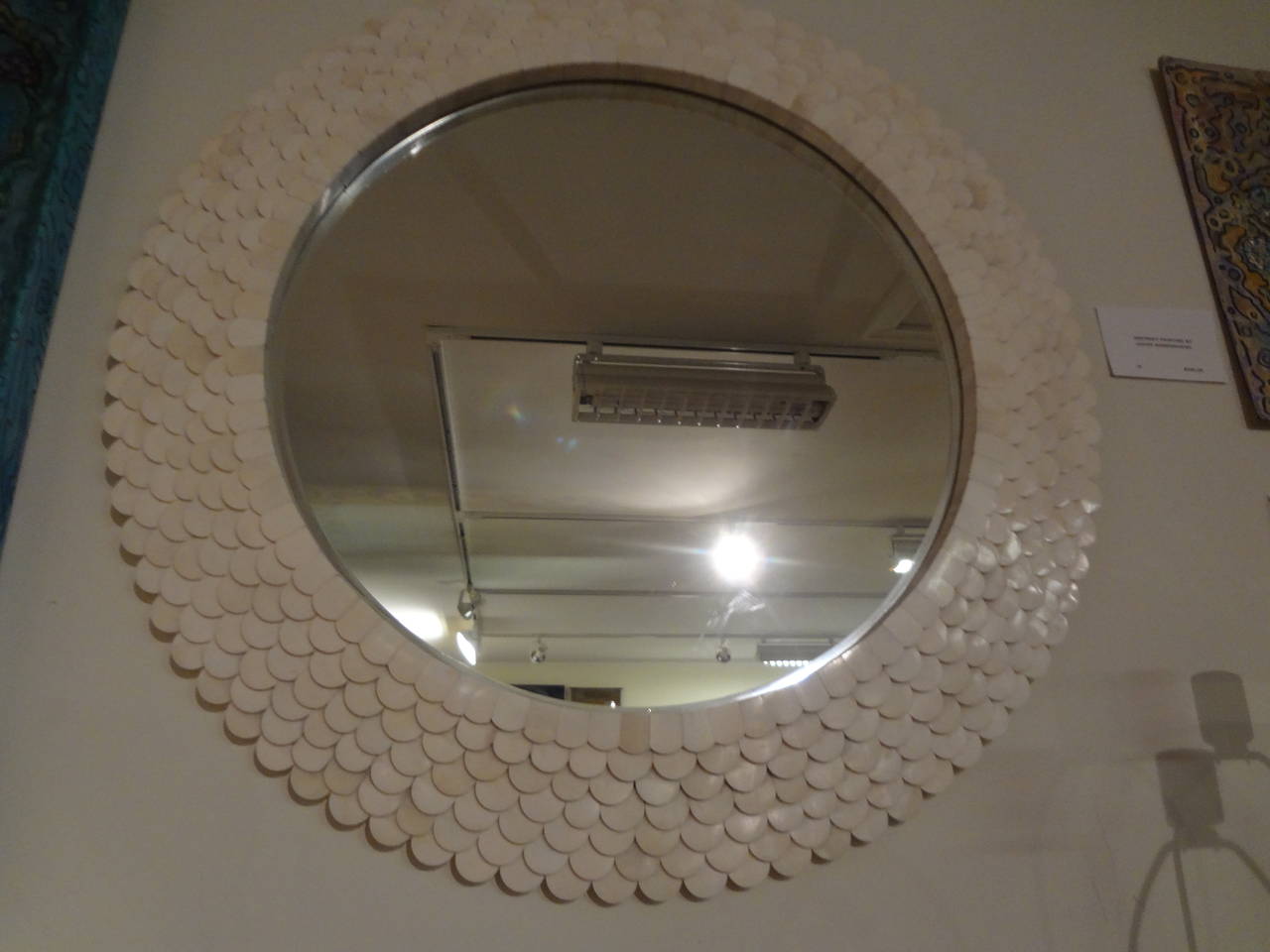 Late 20th Century Circular Tessellated Bone Beveled Mirror