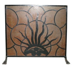 Stylish French Art Deco Wrought Iron Fire Screen