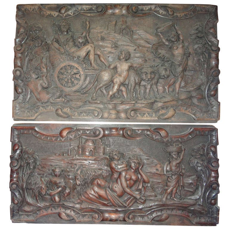 Pair Of Antique French Renaissance Style Relief Carved Wood Panels Pair Of Antique French Renaissance Style Relief Carved Wood Panels For