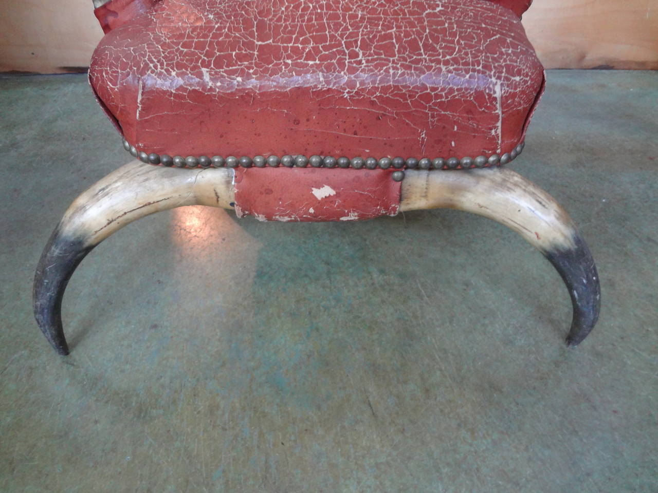 Native American Antique Children's Horn Chair Upholstered in Leather For Sale