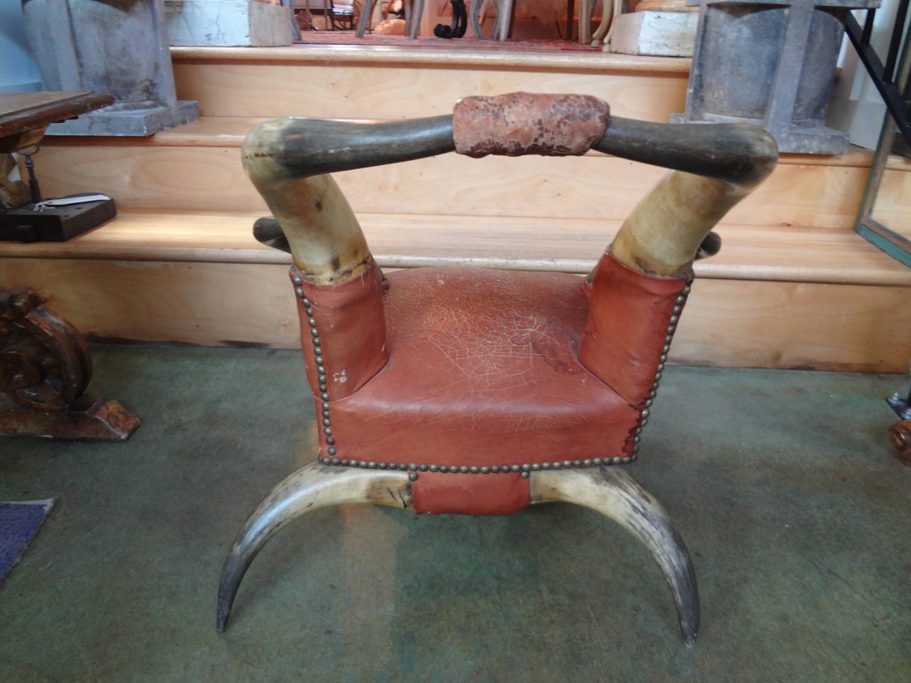 Early 20th Century Antique Children's Horn Chair Upholstered in Leather For Sale