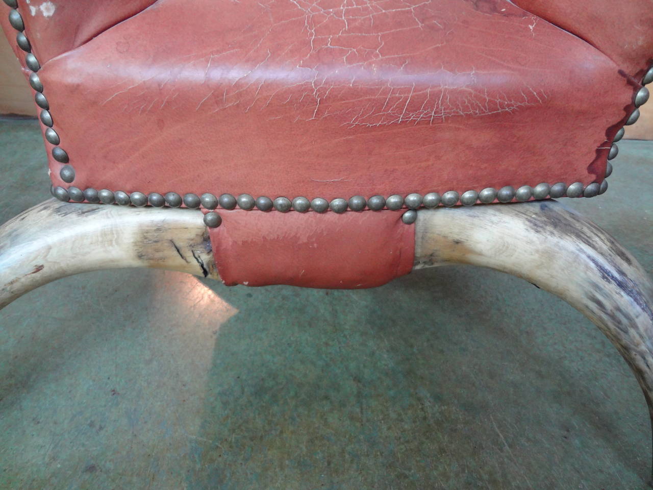 Antique Children's Horn Chair Upholstered in Leather In Good Condition For Sale In Houston, TX