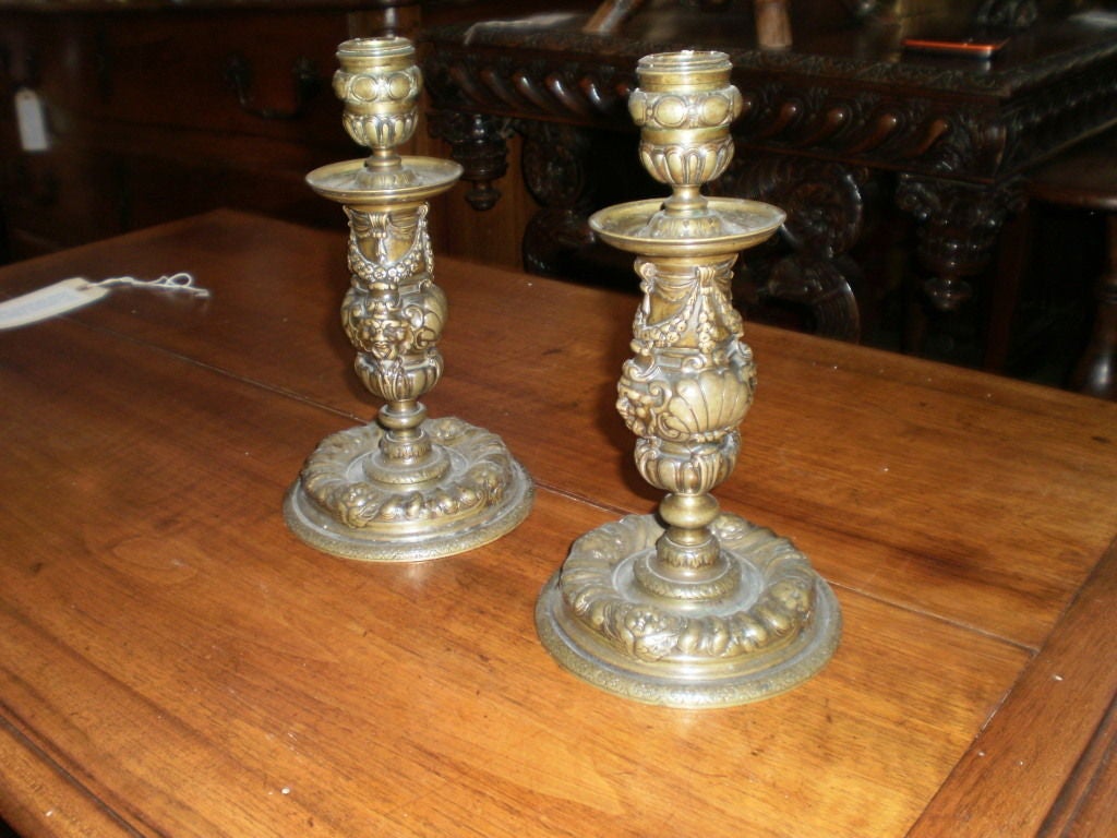 18th Century French Louis XIV Bronze Candlesticks or Candleholders For Sale 2