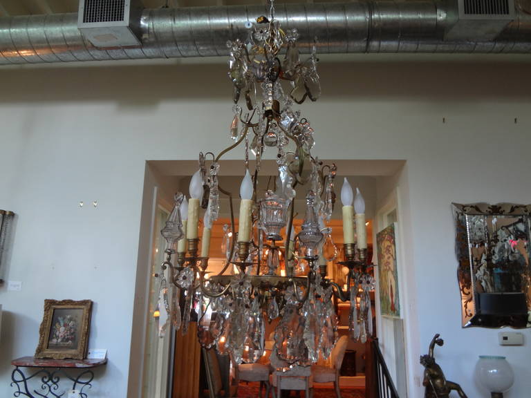 20th Century Antique French Baccarat Style Bronze and Crystal Chandelier For Sale