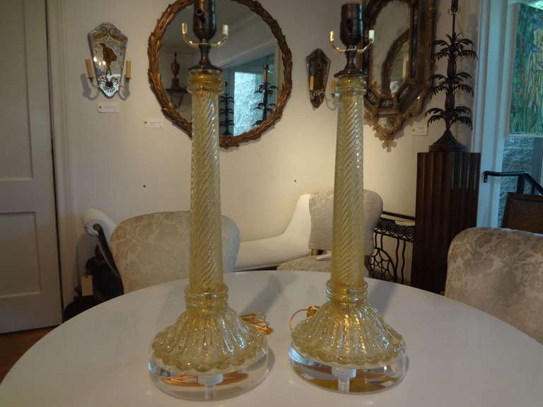 Chic Pair of Murano Glass Lamps on Acrylic Bases, Newly Wired.

Please click KIRBY ANTIQUES logo below to view additional pieces from our vast inventory.