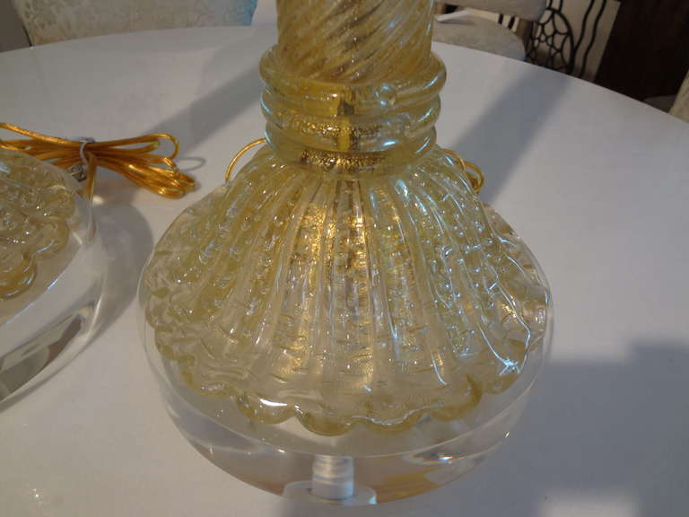 Hollywood Regency Pair of Murano Glass Lamps