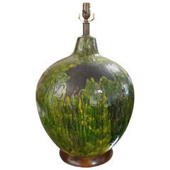 Huge Mid Century Italian Drip Glaze Pottery Lamp