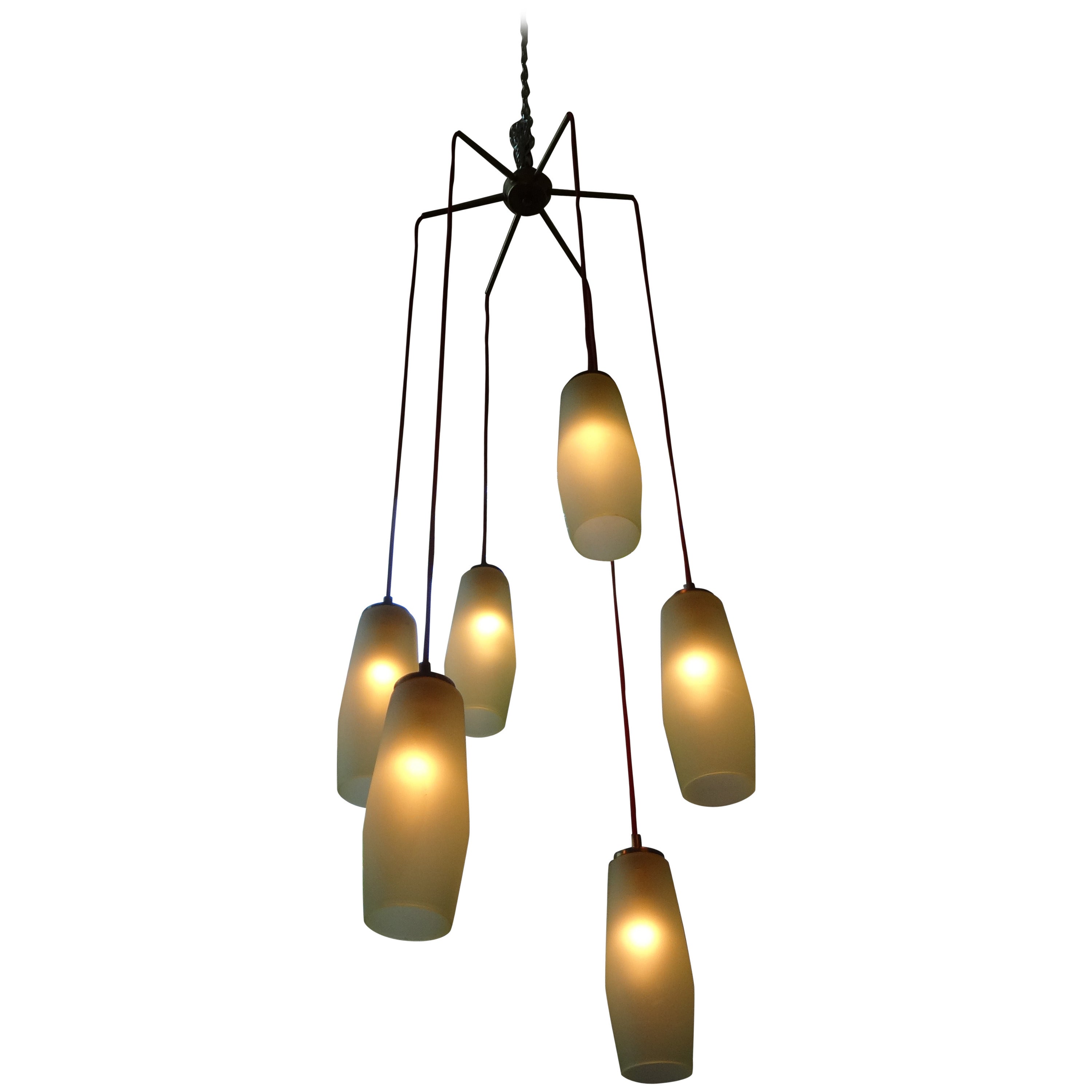 Italian Mid-Century Modern Six-Light Hanging Chandelier