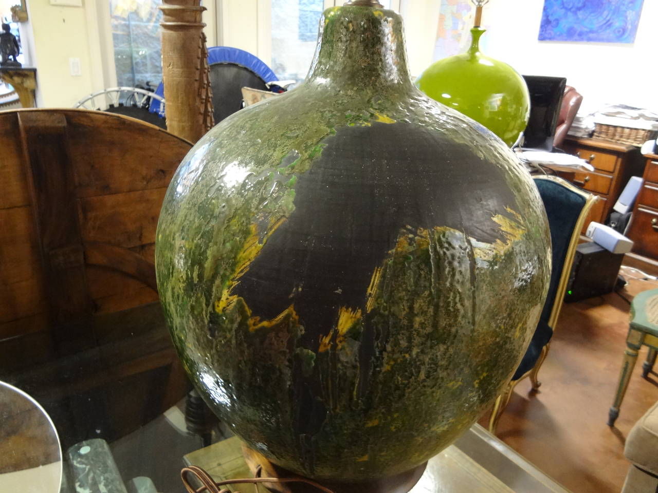 Mid-20th Century Huge Mid Century Italian Drip Glaze Pottery Lamp