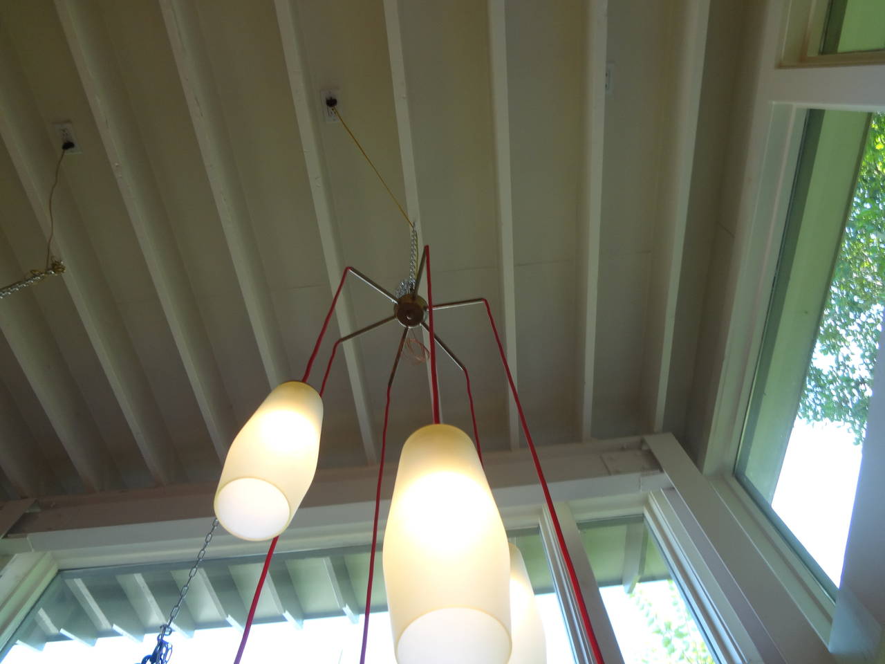 Italian Mid-Century Modern Six-Light Hanging Chandelier In Good Condition In Houston, TX