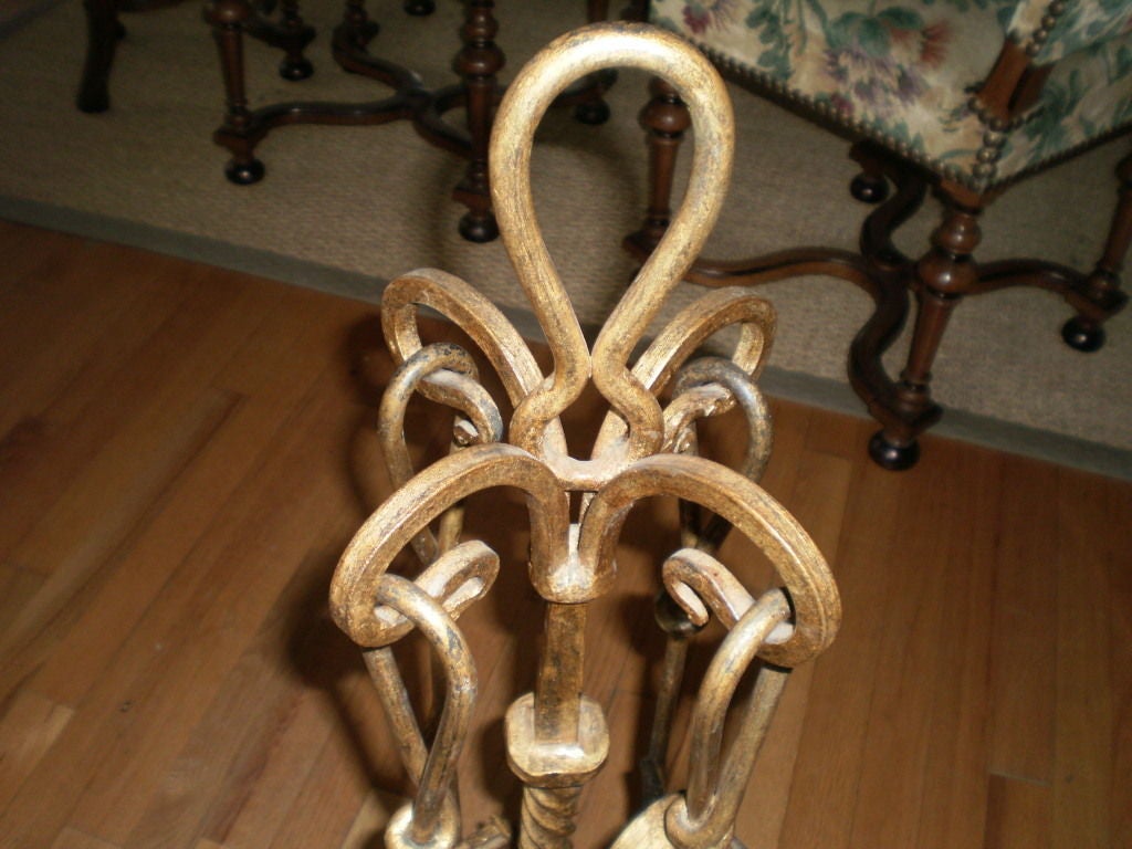 French Gilt Wrought Iron Fire Tool Set In Good Condition In Houston, TX