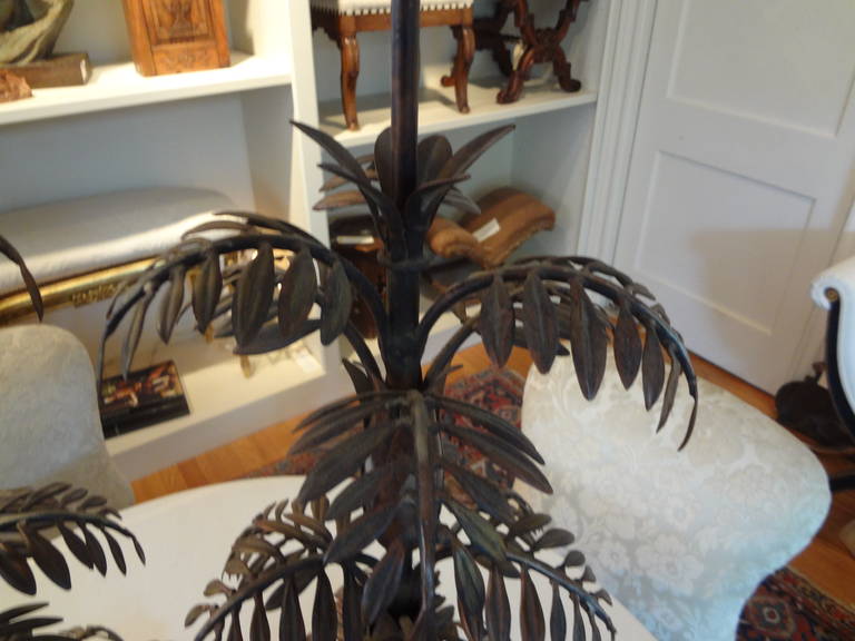 Hollywood Regency Tall Pair Of Mid Century Italian Tole Palm Tree Table Lamps