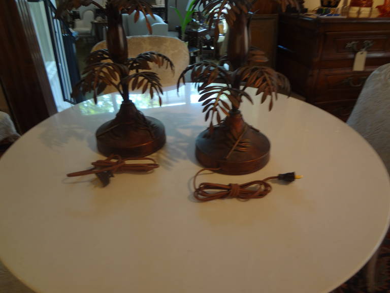 Tall Pair Of Mid Century Italian Tole Palm Tree Table Lamps 2