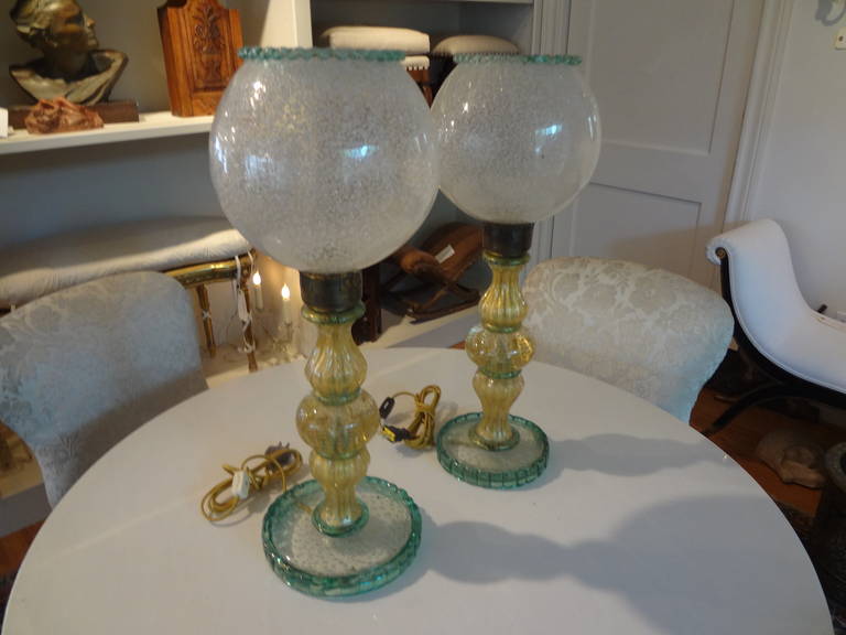 Vetro di Murano Coppia di lampade in vetro di Murano attribuite a Seguso in vendita
