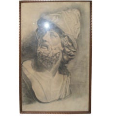 Oversized Framed French Academic Drawing of a Classical Bust