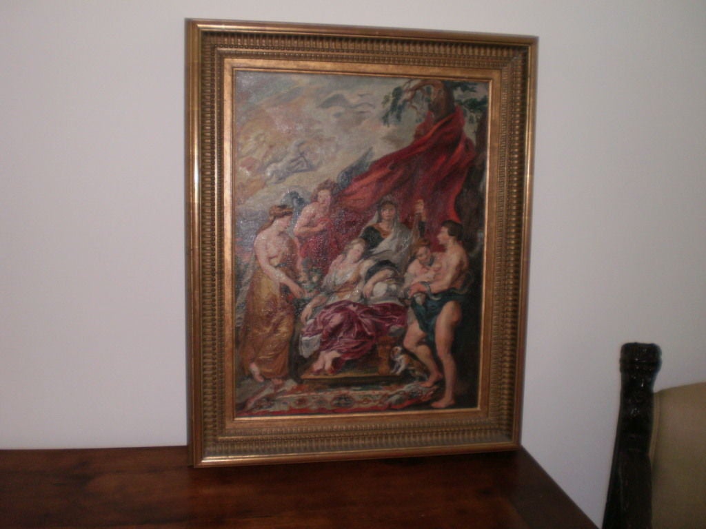 French oil painting on canvas framed in beautiful original giltwood frame, unsigned.

Please click KIRBY ANTIQUES logo below to view additional pieces from our vast inventory.
 