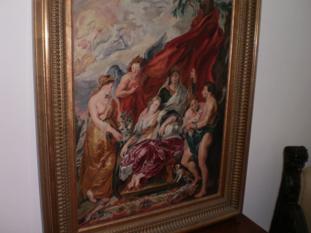 Antique Framed French Oil Painting On Canvas In Good Condition In Houston, TX