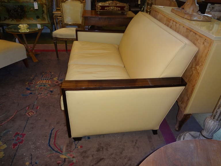 French Art Deco Loveseat Upholstered in Leather, Jules Leleu Attributed  In Good Condition For Sale In Houston, TX