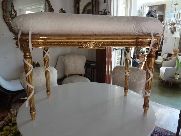 Lovely French Louis XVI Style Gilt Wood And Cane Bench With New Cushion