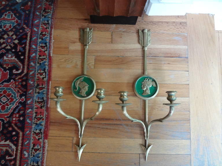 Pair Of French Empire Style Bronze Arrow Sconces 4