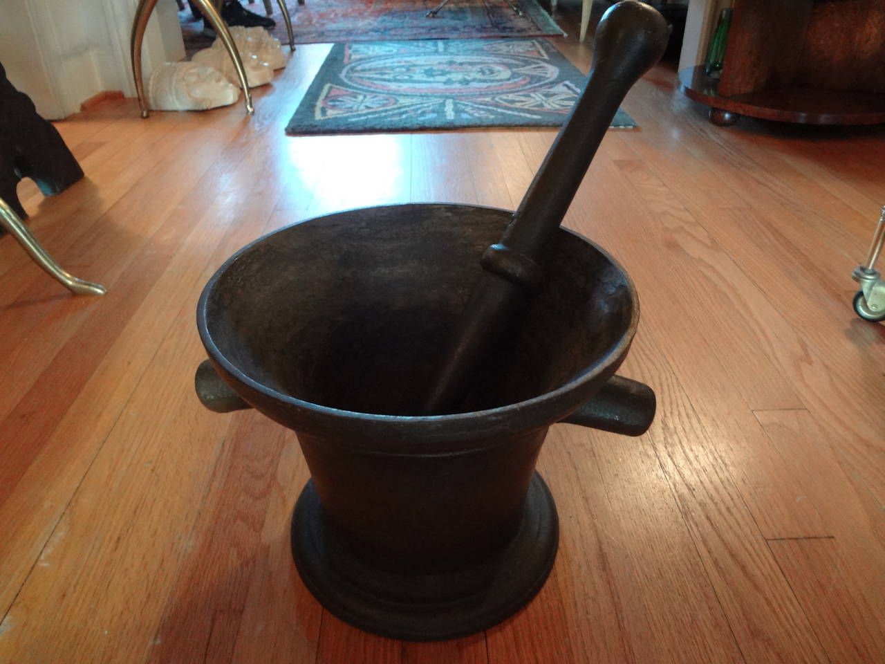 Large Antique French Iron Mortar and Pestle at 1stDibs