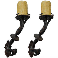 Pair of Antique French Wrought Iron Torch Sconces 7