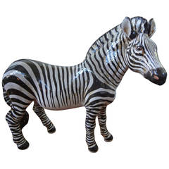 Italian Glazed Terracotta Zebra Signed Manlio