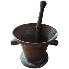 Large Antique French Iron Mortar and Pestle