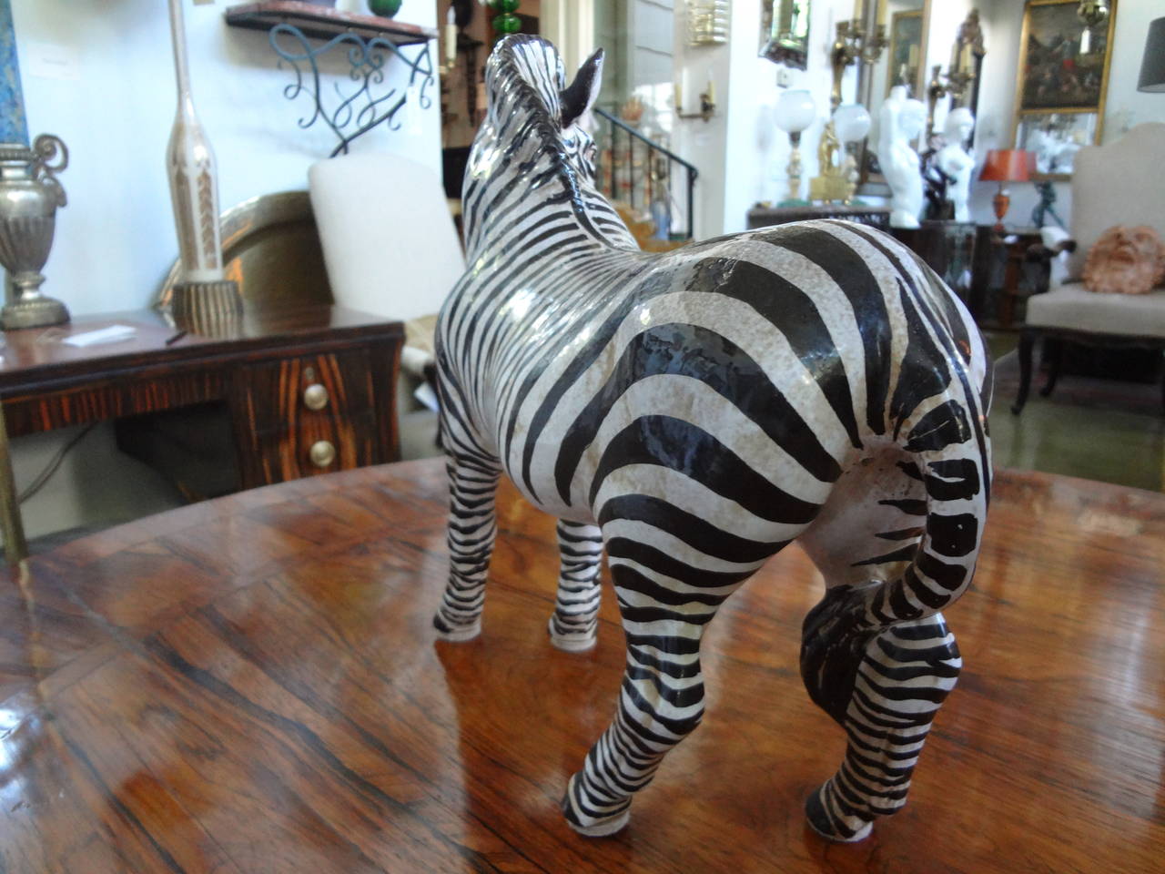 Hollywood Regency Italian Glazed Terracotta Zebra Signed Manlio