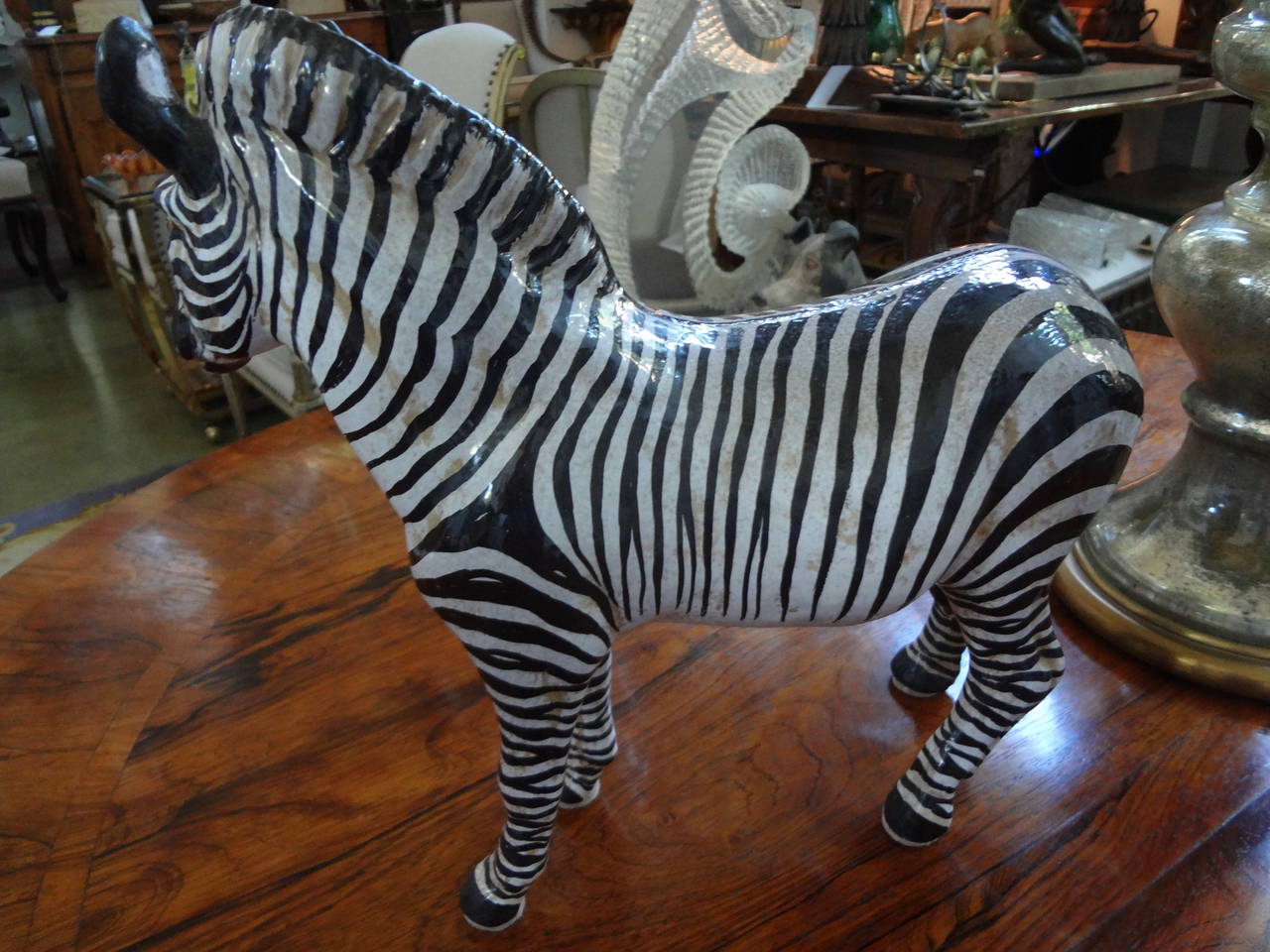 Italian Glazed Terracotta Zebra Signed Manlio In Good Condition In Houston, TX