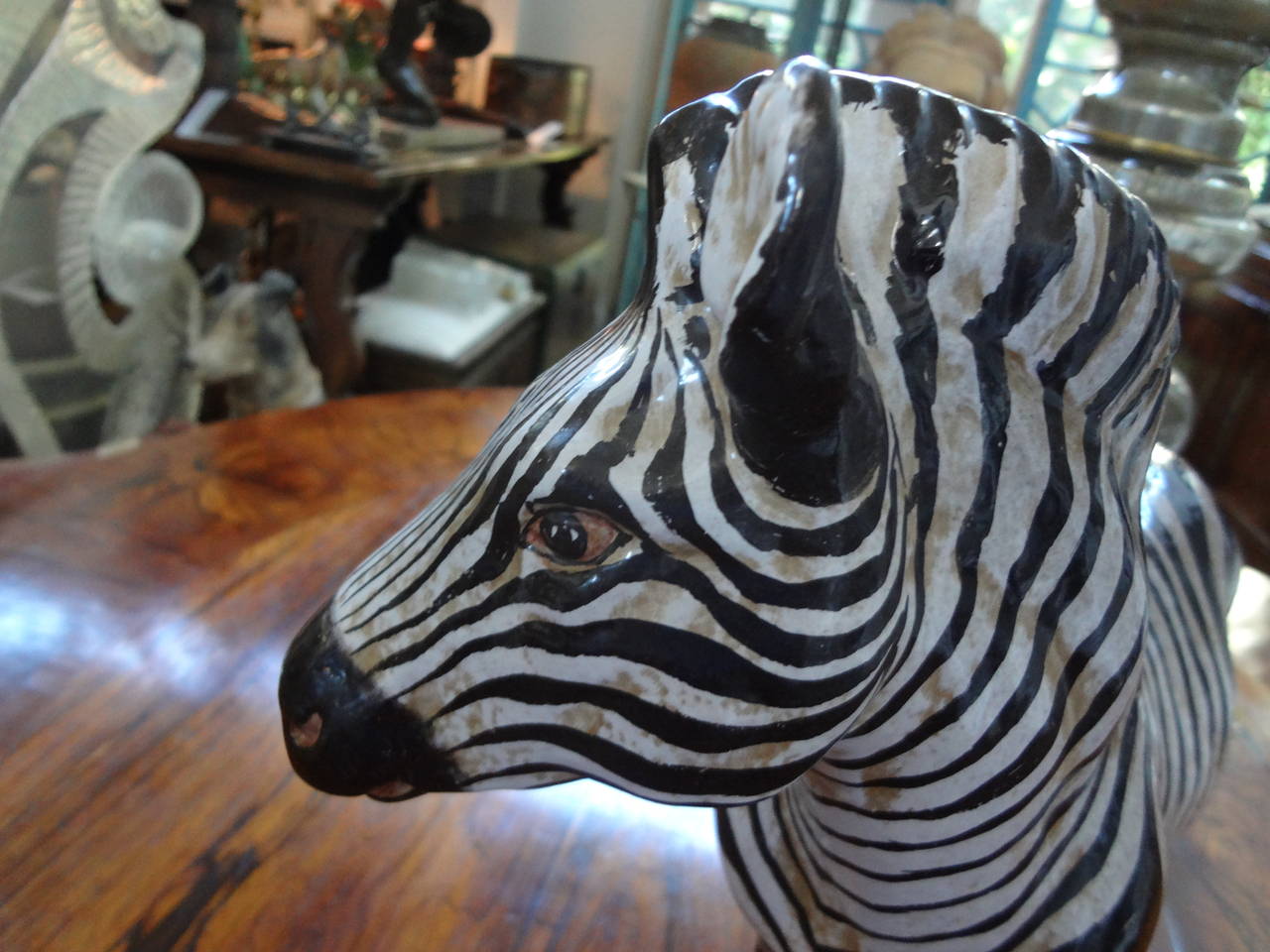 Mid-20th Century Italian Glazed Terracotta Zebra Signed Manlio