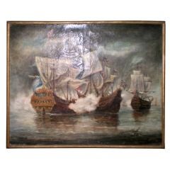 Antique FRENCH OIL ON CANVAS MARINE PAINTING