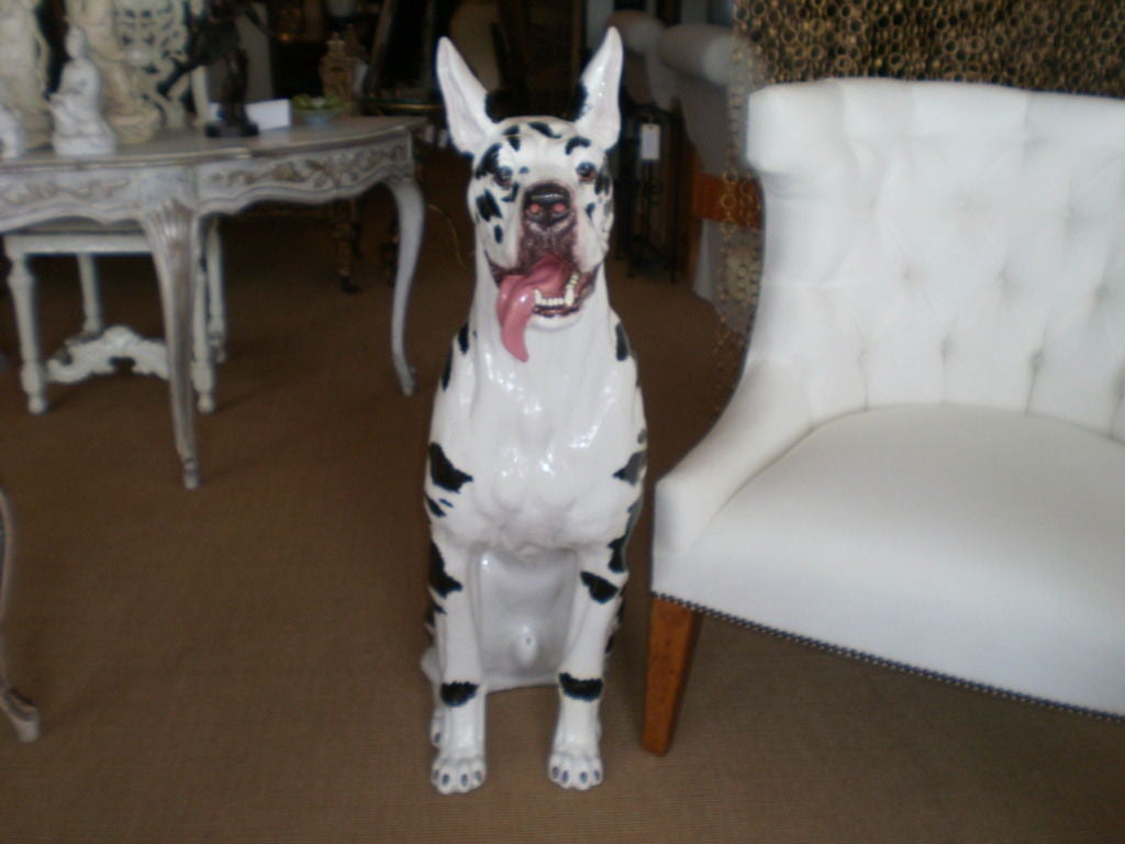 WELL EXECUTED ITALIAN GLAZED TERRA COTTA GREAT DANE FIGURE