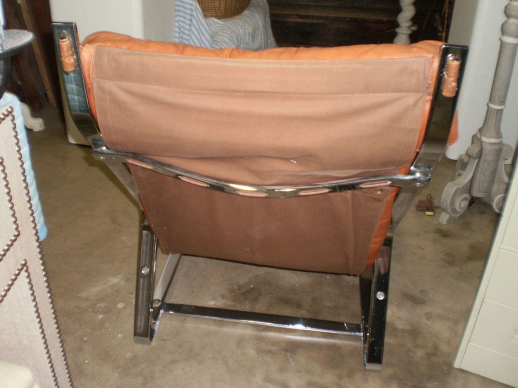 Saporetti Chrome and Leather Chair with Ottoman In Good Condition In Houston, TX