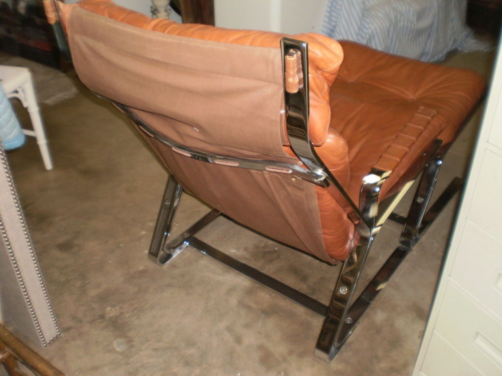 Late 20th Century Saporetti Chrome and Leather Chair with Ottoman