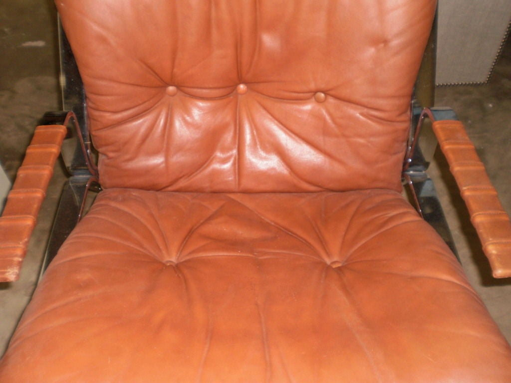 Saporetti Chrome and Leather Chair with Ottoman 2