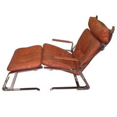 Saporetti Chrome and Leather Chair with Ottoman